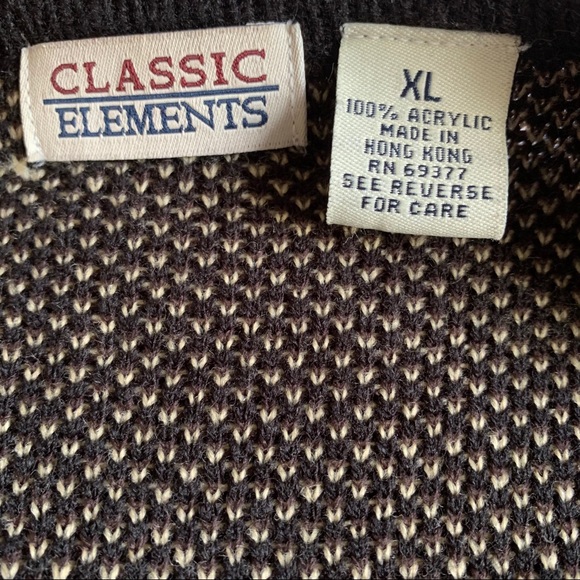 VINTAGE CARDIGAN SWEATER GOLD TONE BUTTON FRONT BLACK PATTERN SIZE XL - Picture 8 of 8